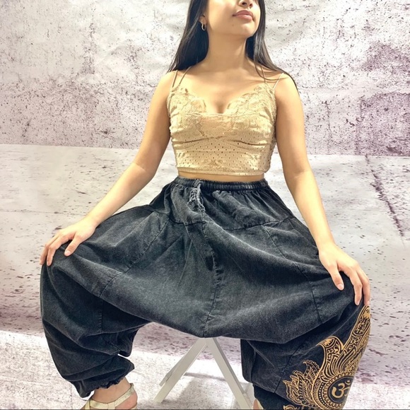 Handmade Stonewashed Ohm print Harem Pants - Picture 6 of 8